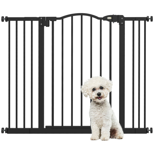 Adjustable Metal Pet Gate with Auto Close Door for Hallways and Stairs Black