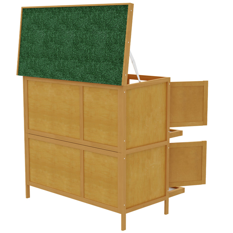 Two Tier Wooden Rabbit Hutch with Slide Out Tray for Outdoor Use, Yellow