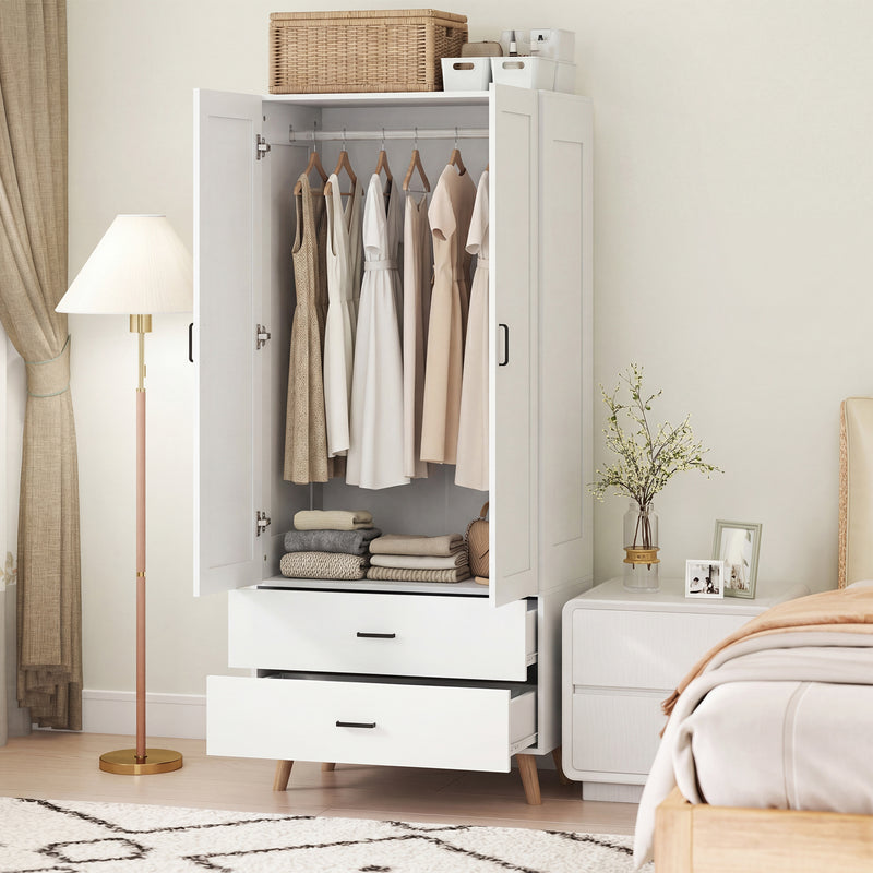 Wardrobe with Deep Hanging Space and Drawers for Organised Bedroom Storage White