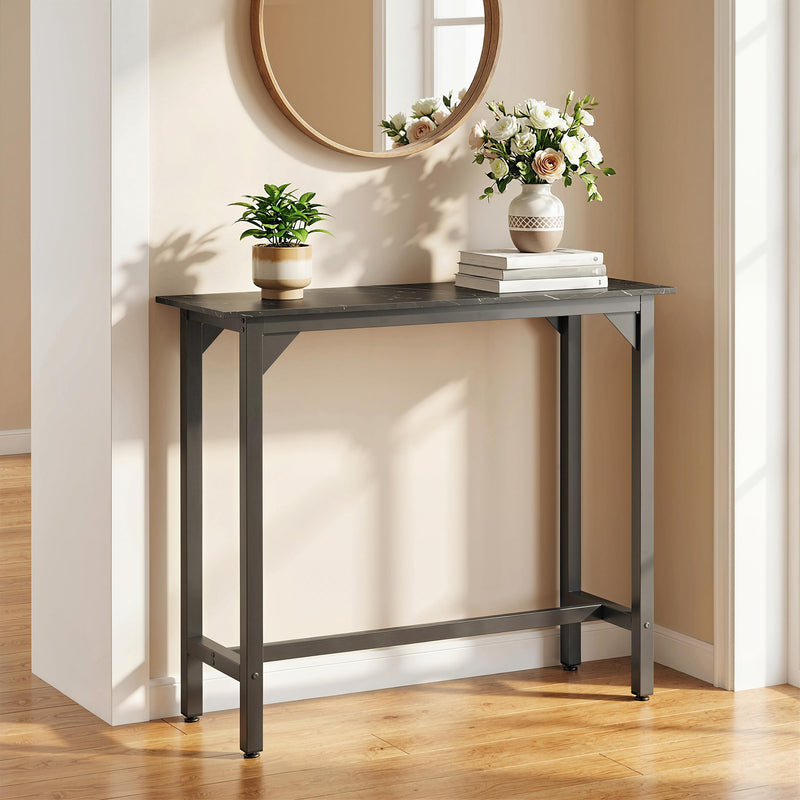 Bar Table for Small Spaces with Easy Clean Marble Effect Top Black Marble Effect AOSOM