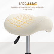 Adjustable Saddle Stool with PU Leather Seat and Wheels for Salon or Spa Use White