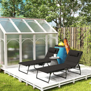 Set of 2 Black Folding Sun Loungers with Reclining Design and Side Pockets by Outsunny