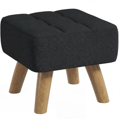 HOMCOM Linen-Look Square Padded Footstool - Black AOSOM
