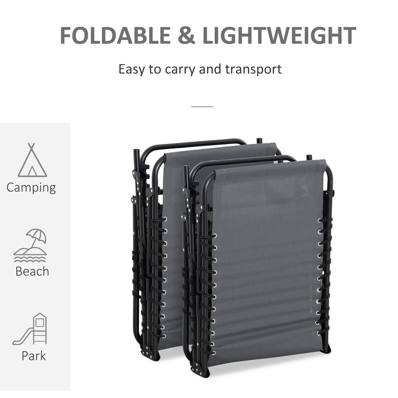 Set of 2 Grey Folding Sun Loungers with Adjustable Backrest for Garden Beach or Patio