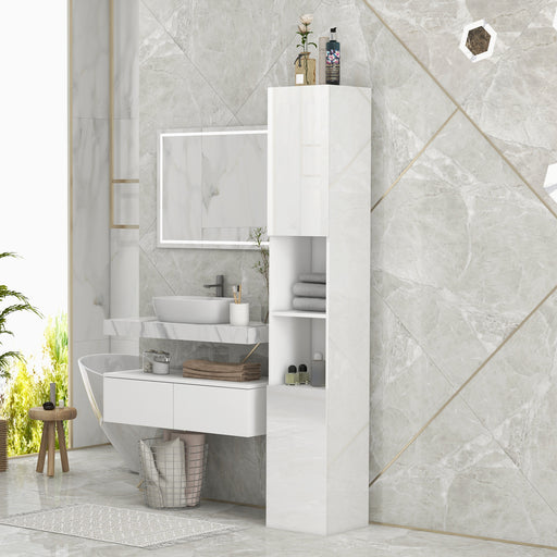 Tall Freestanding Bathroom Storage Cabinet With Adjustable Shelves And Doors, White