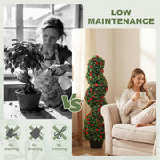Artificial Rose Spiral Topiary Trees Set of 2 for Easy Care Doorway or Patio Display Red AOSOM
