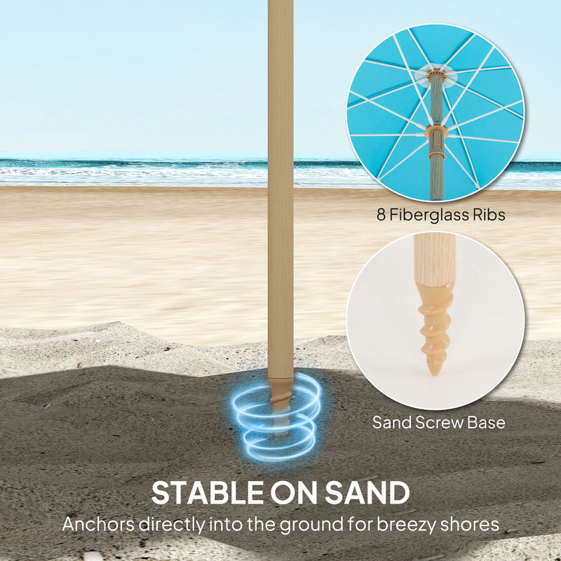Tilting Beach Parasol with Sand Screw Base for Shade at Beach or Garden