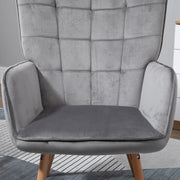 Set of 2 Velvet Wingback Armchairs with Tufted Backrest and Wood Legs for Lounge Use Grey