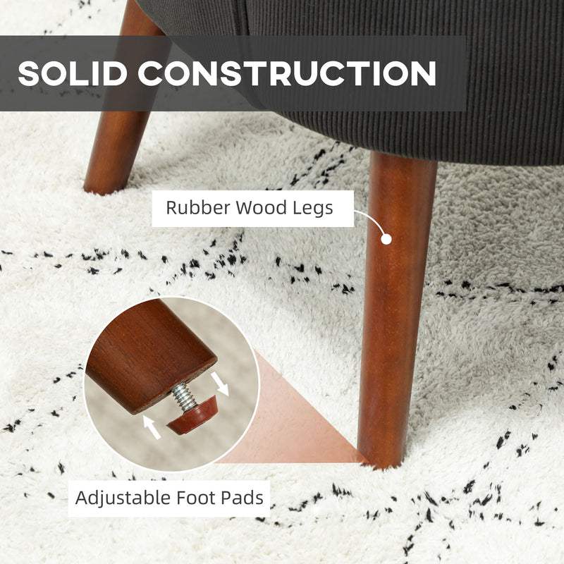 Retro Corduroy Accent Chair With Padded Seat Ideal for Living Rooms or Bedrooms Black