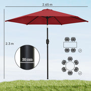 Wine Red Garden Parasol with Tilt and Crank, Sun Protection and UPF30+ Shade Outsunny
