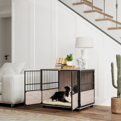 Furniture Style Dog Crate with Cushion and 3 Doors for Medium Dogs Indoor Use Brown
