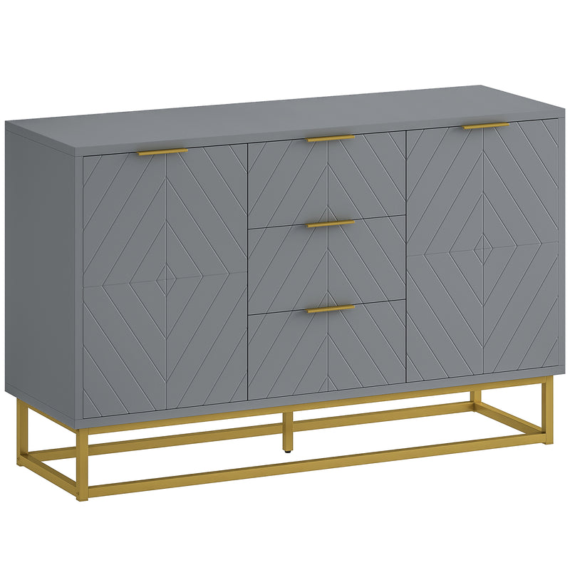 Grey Sideboard with 3 Drawers and Adjustable Shelves for Living Room Storage