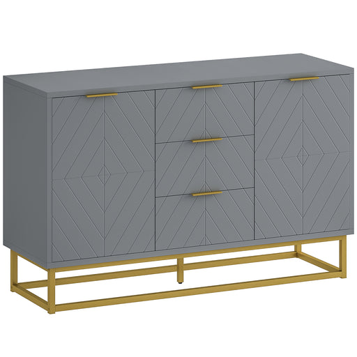 Grey Sideboard with 3 Drawers and Adjustable Shelves for Living Room Storage
