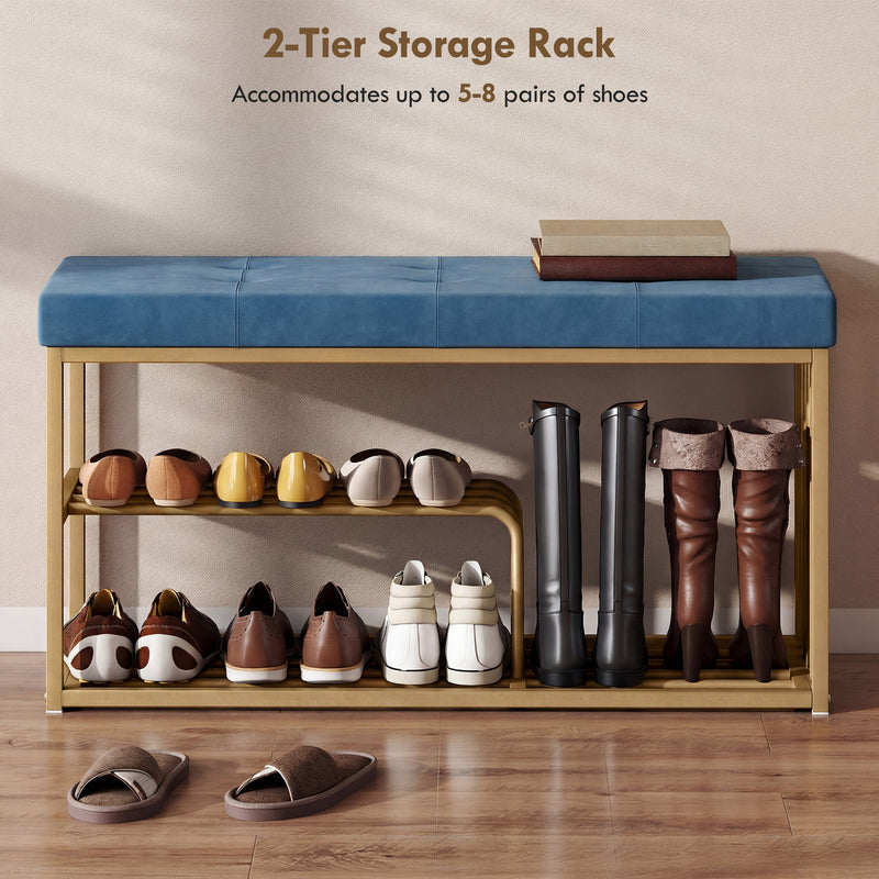 Shoe Storage Bench with Padded Seat for Hallway or Bedroom Organisation Dark Blue AOSOM