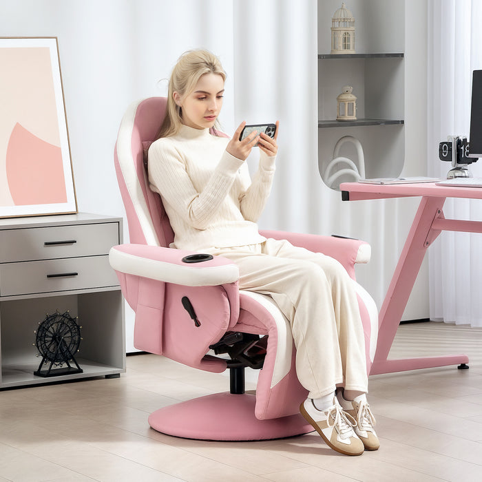 Pink PU Leather Manual Recliner Armchair with Adjustable Leg Rest and 360Â° Swivel by HOMCOM