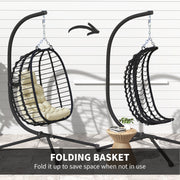 Cream Rattan Hanging Egg Chair with Cushion Pillow and Stand for Garden or Indoor Use by Outsunny