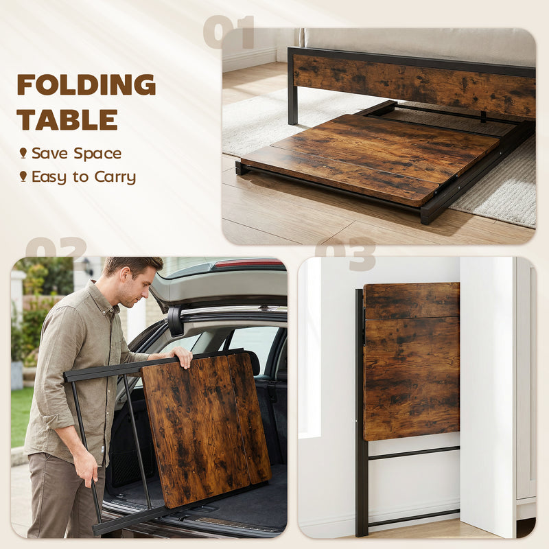 Folding Desk with Upper Shelf for Small Spaces and Easy Storage Rustic Brown AOSOM