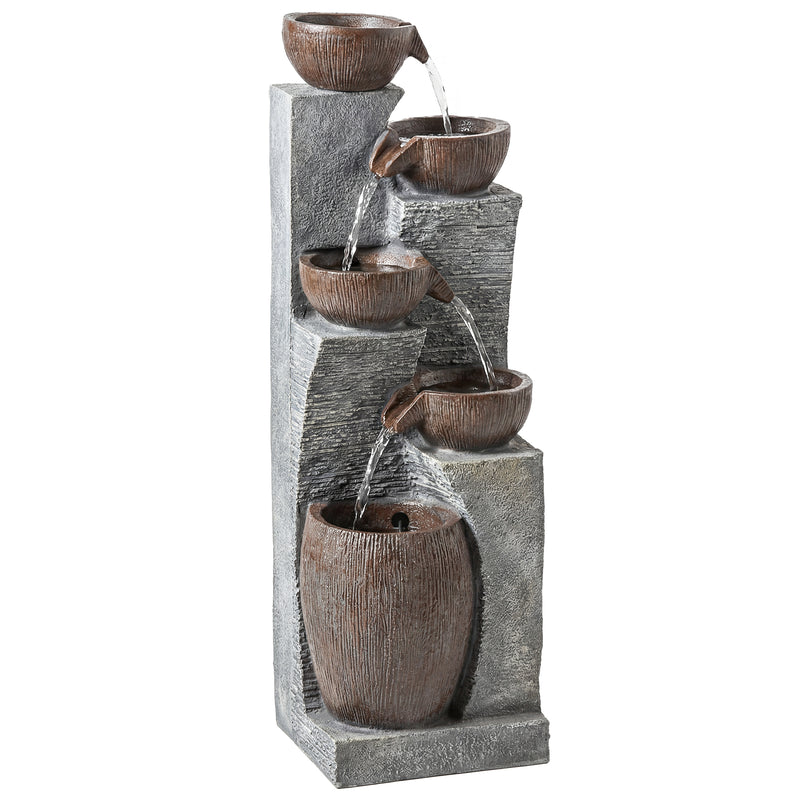 Outdoor Water Fountain with LED Lights for Relaxing Evenings and Gentle Garden Ambience Rustic Brown Outsunny