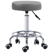 Height Adjustable Rolling Stool with PU Leather Seat and Wheels for Salon or Spa Use Grey