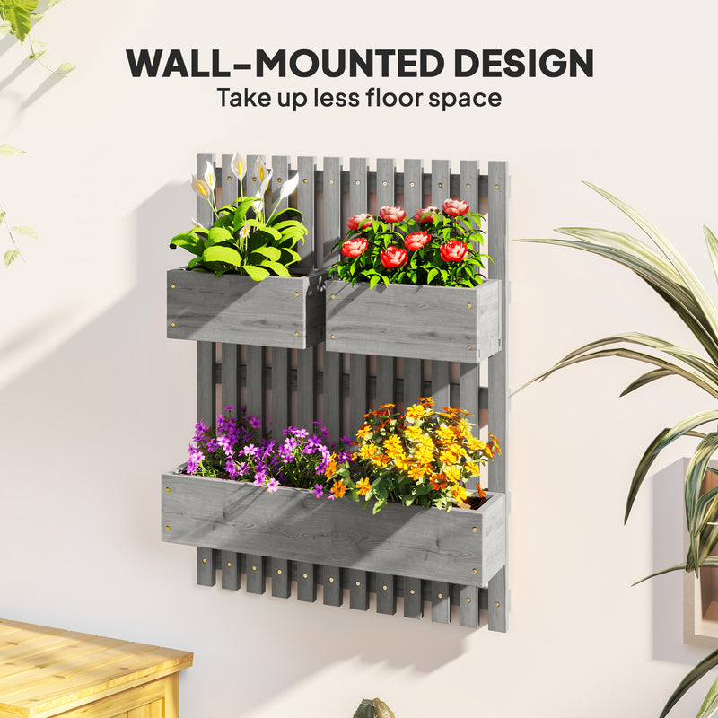 Wall Mounted Wooden Garden Planter with Trellis and Drainage Holes Grey by Outsunny