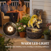 Garden Water Fountain with LED Lights for Calming Sounds and Relaxing Outdoor Spaces Rustic Brown AOSOM