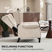 Reclining Vintage Armchair with Footrest for Living Room Comfort 150 Degree Beige