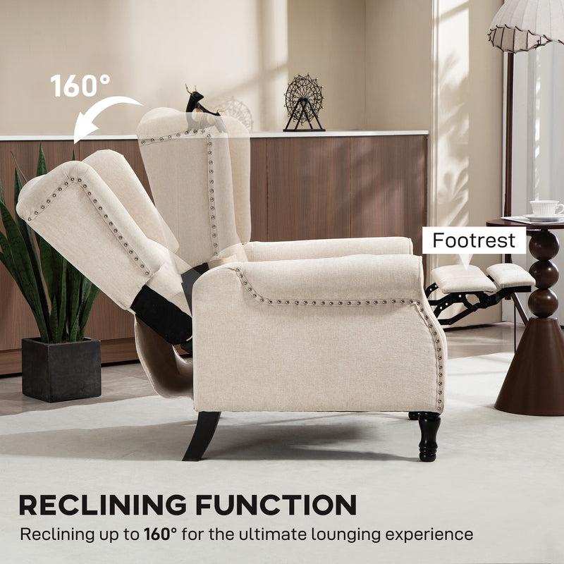 Reclining Vintage Armchair with Footrest for Living Room Comfort 150 Degree Beige