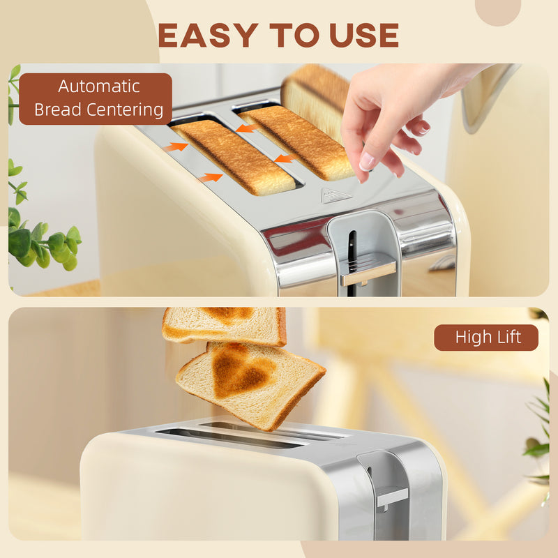 Retro Kettle and Toaster Breakfast Set with Fast Boil Function for Kitchen, Cream