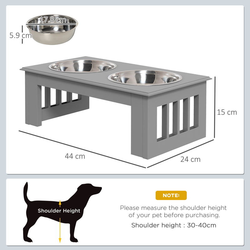 Raised Dog Bowl Stand with Stainless Steel Dishes for Small Dogs Supports Healthy Eating, Grey
