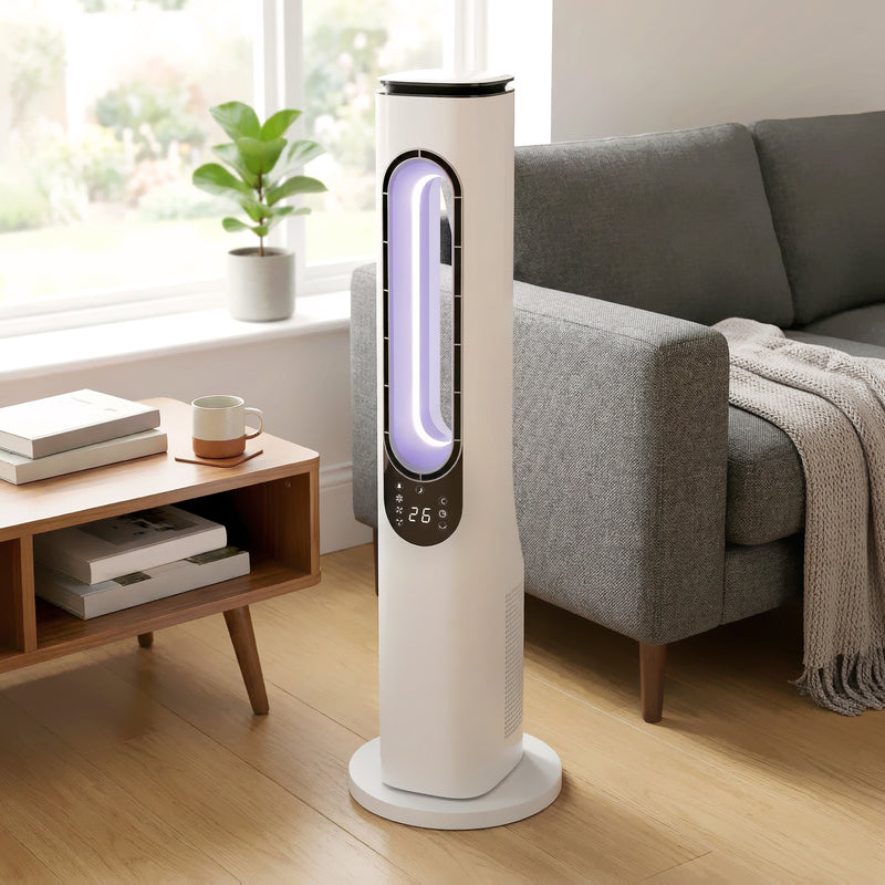 Bladeless Tower Fan for Quiet Cooling and Safe Sleep in Bedrooms and Family Rooms White