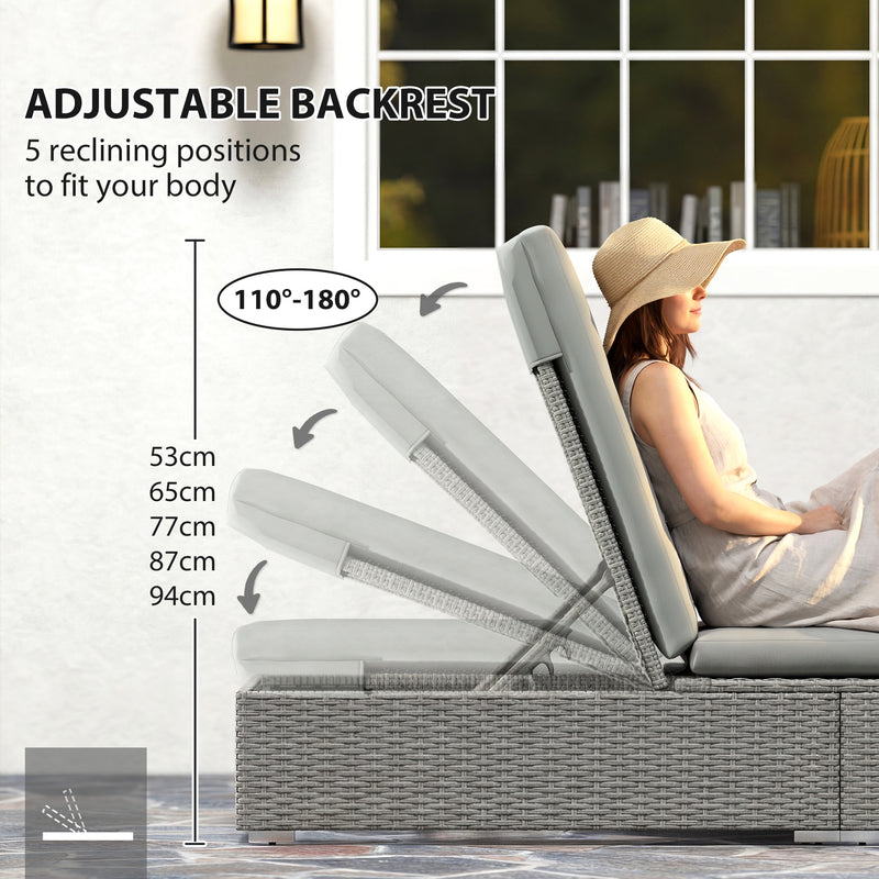 Rattan Sun Lounger with Adjustable Backrest and Padded Seat for Garden Relaxation, Light Grey Outsunny