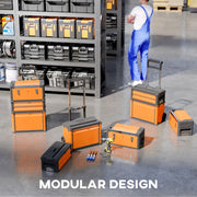 3 in 1 Stackable Rolling Tool Box Orange With Wheels For Easy Garage Organisation
