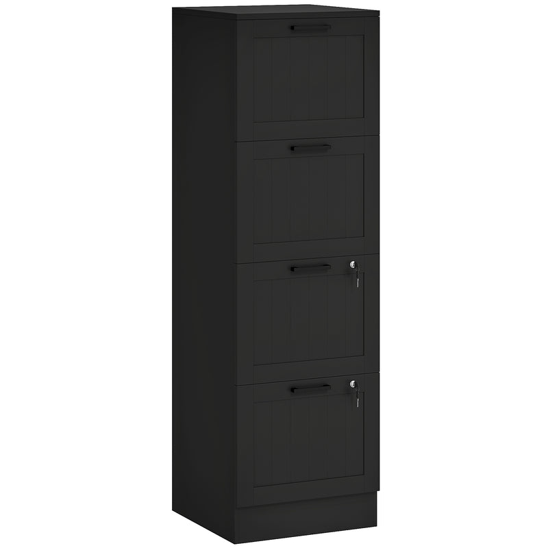 4 Drawer Lockable Filing Cabinet With Adjustable File Bars For Office Organisation Black