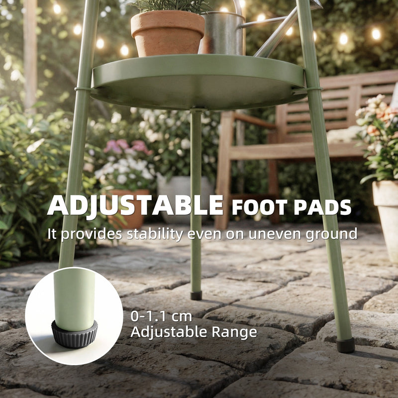 Small Garden Side Table with Two Tiers for Drinks and Books Light Green Outsunny