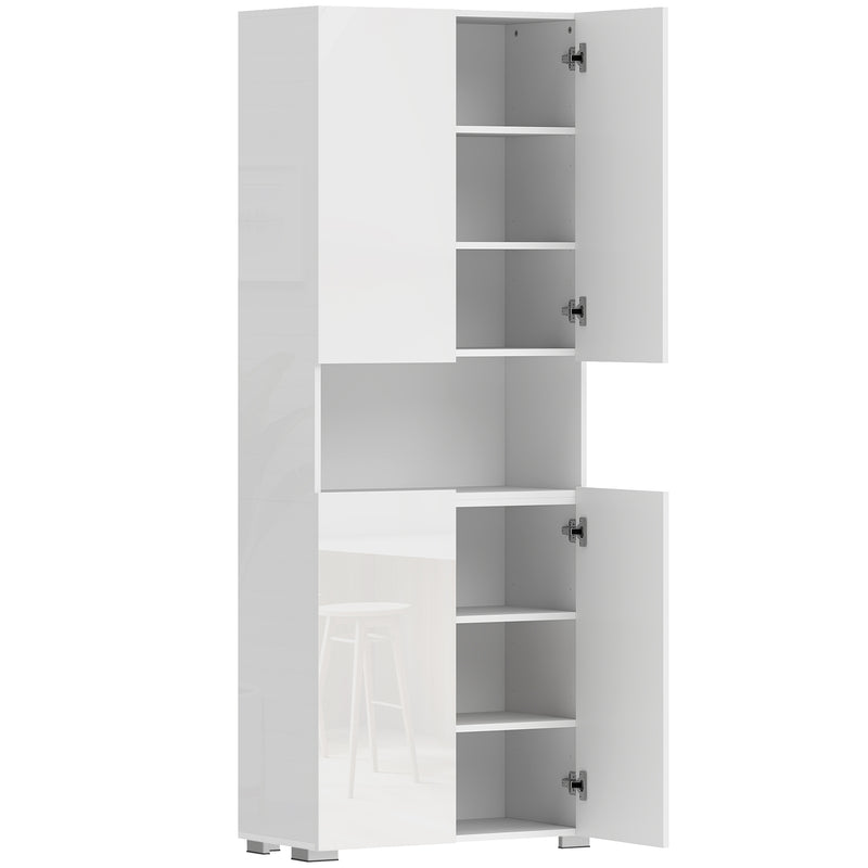 Tall Cupboard For Kitchen Storage with Adjustable Shelves and Soft Close Doors Modern White High Gloss 68x34x180cm Homcom
