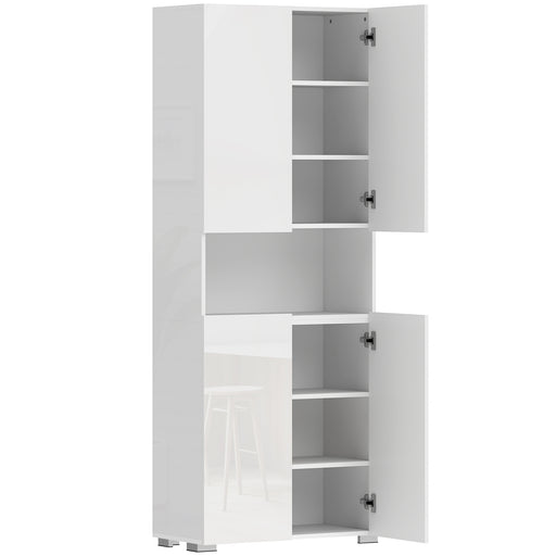 Tall Cupboard For Kitchen Storage with Adjustable Shelves and Soft Close Doors Modern White High Gloss 68x34x180cm Homcom