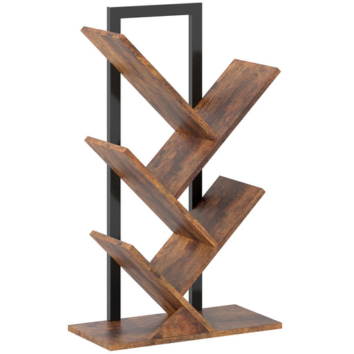 Four Section Tree Bookcase With Open Shelves For Living Room Or Bedroom, Wood Effect