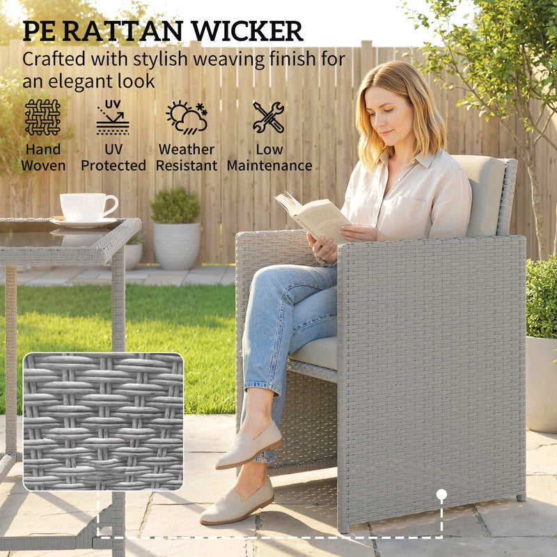 Rattan Cube Garden Dining Set for Family Meals with Cushions and Space Saving Design, Light Grey Outsunny