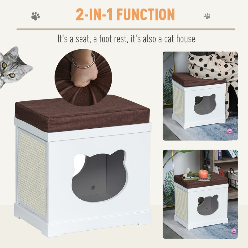 Cat House Bed with Soft Cushion and Removable Scratching Pad for Small Cats White AOSOM
