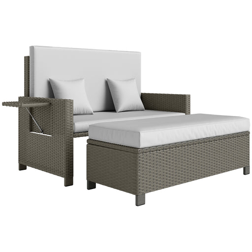 Light Grey Rattan Day Bed with Footstool Stylish Garden Lounger by Outsunny