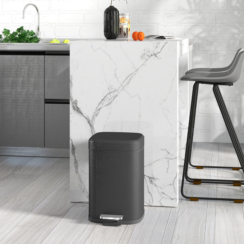Black 12L Metal Kitchen Bin with Modern Boxy Design by HOMCOM