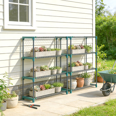 4 Tier Steel Plant Stand Set for Indoor or Outdoor Space Saving Display Dark Green Outsunny
