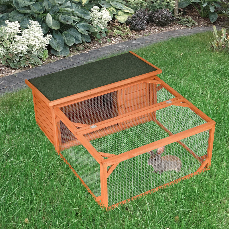Raised Wooden Guinea Pig Hutch With Run for Small Pets Weatherproof Design, Grey