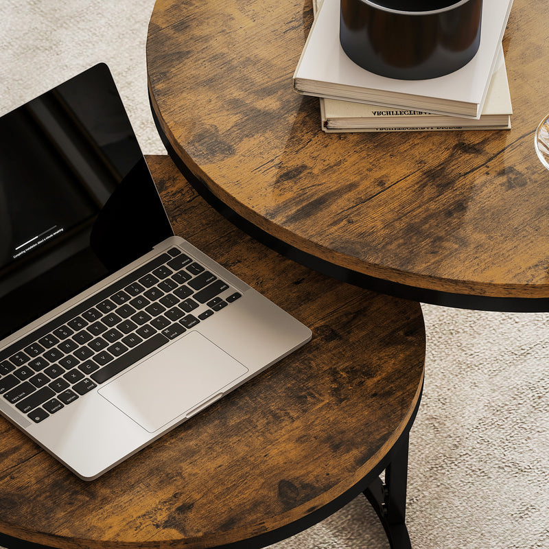 Set of Two Nesting Side Tables With Wood Effect For Living Room Or Bedroom, Rustic Brown