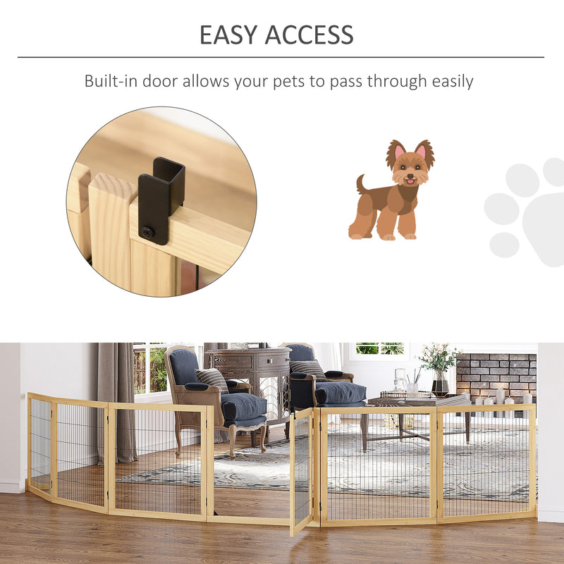 Freestanding Wooden Dog Gate With Support Feet For Doorways Or Stairs Natural Tone