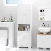 Tall White Freestanding Bathroom Floor Cabinet With Shutter Doors And 3 Storage Shelves