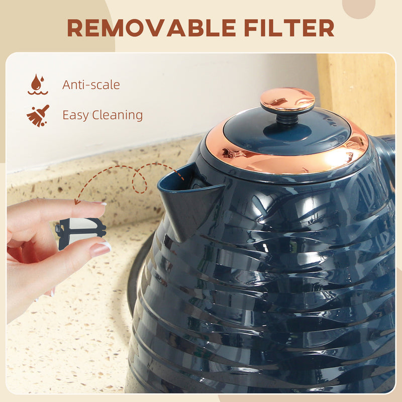 3kW Rapid Boil Electric Kettle With Honeycomb Design For Kitchen Use Dark Blue AOSOM