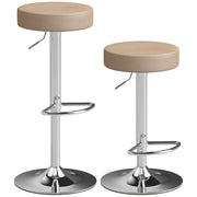 Adjustable Backless Bar Stools Set of 2 for Space Saving Kitchen Island Seating Brown Homcom