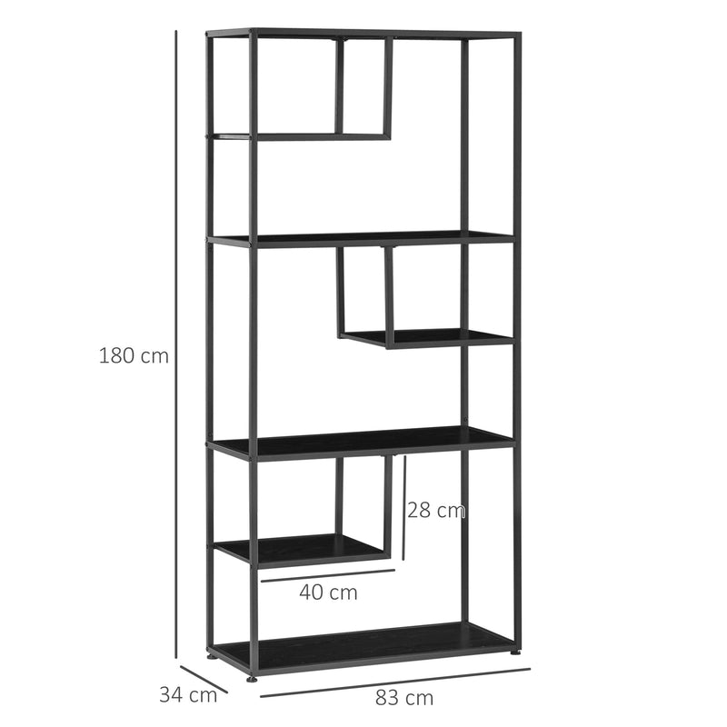 7 Tier Industrial Bookcase With Open Shelves For Living Room Or Office Storage Black AOSOM
