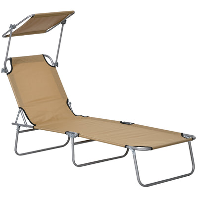 Brown Sun Lounger with Adjustable Face Canopy for Garden and Patio by Outsunny
